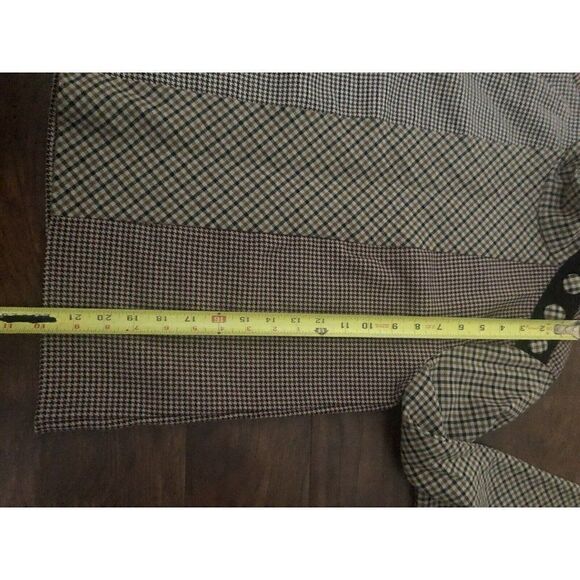 Zara Brown Black Long Sleeve Plaid Houndstooth Patchwork Button Top Size XS - Picture 6 of 9